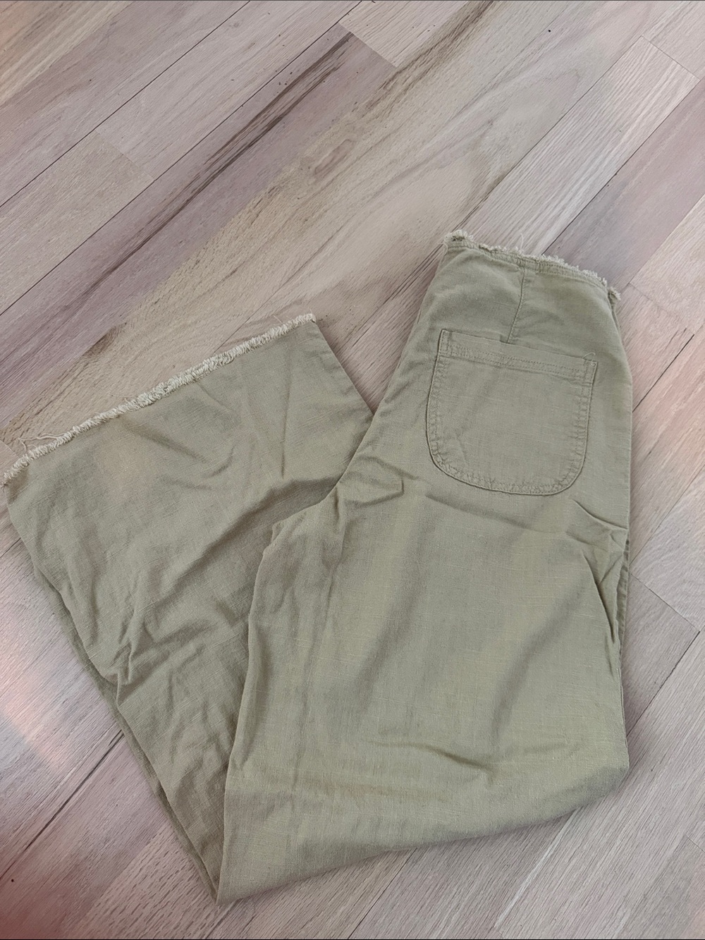Frayed Hem Wide Leg Pants in Khaki